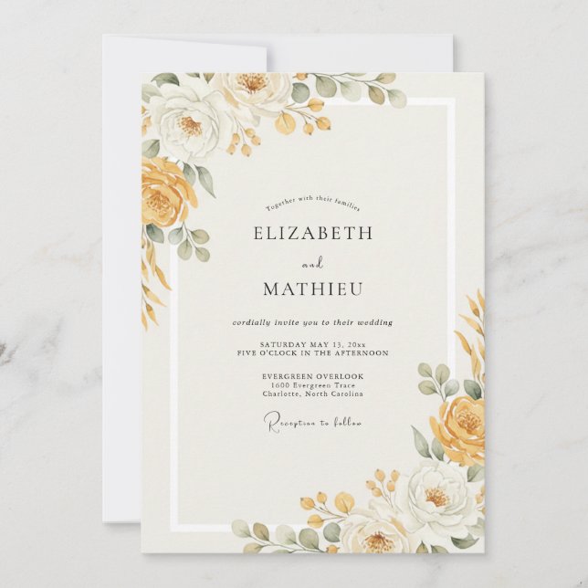 Convites Casamento Folhado Honey Gold (Frente)