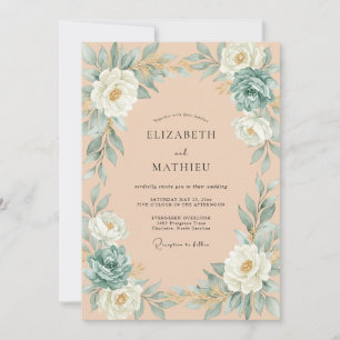 Convites Casamento Folhagem Água Dourada Apricot
