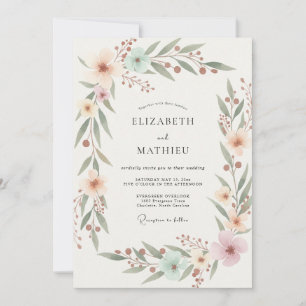 Convites Casamento Folhagem Aqua Pêssego