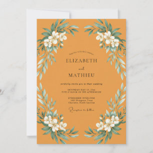 Convites Casamento Folhagem Aquarela Mostarda