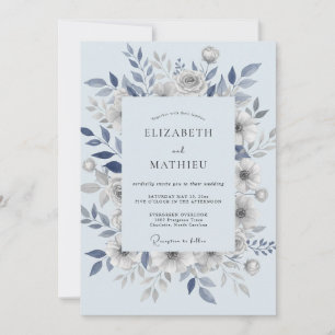 Convites Casamento Folhagem Azul Aço