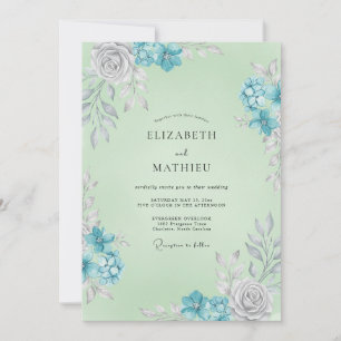 Convites Casamento Folhagem Azul Claro Menta