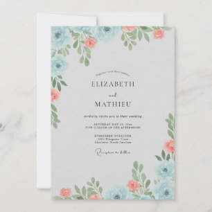 Convites Casamento Folhagem Azul Coral