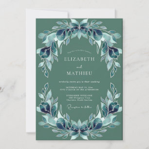 Convites Casamento Folhagem Azul-Verde