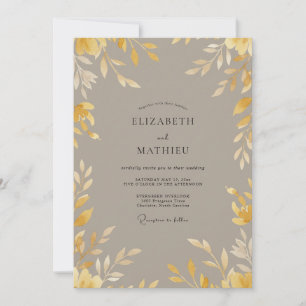 Convites Casamento Folhagem Bege Ocre