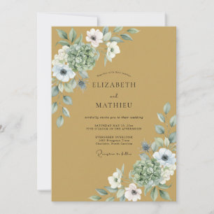Convites Casamento Folhagem Branca Mostarda