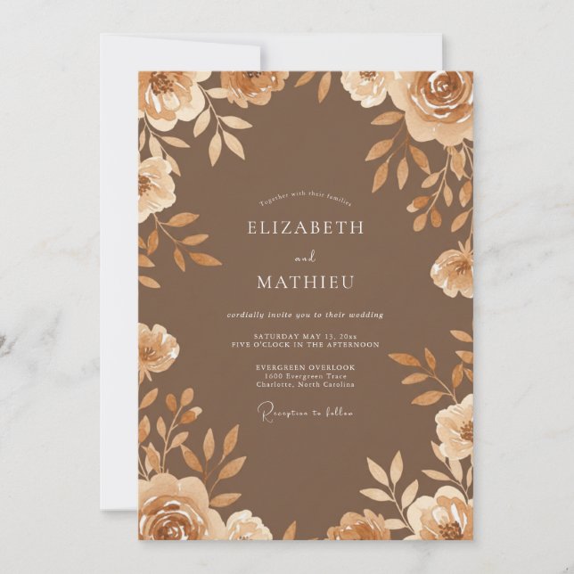 Convites Casamento Folhagem Bronze Mel (Frente)