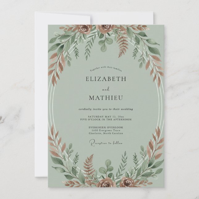 Convites Casamento Folhagem Celadão Ferrugem (Frente)