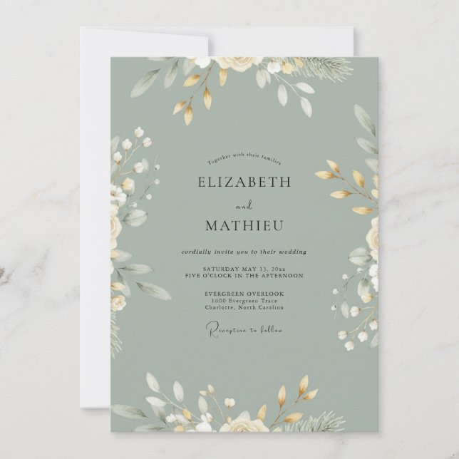 Convites Casamento Folhagem Celadon (Frente)