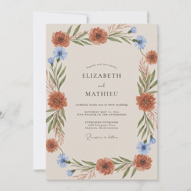 Convites Casamento Folhagem Centáurea Enferrujada (Frente)