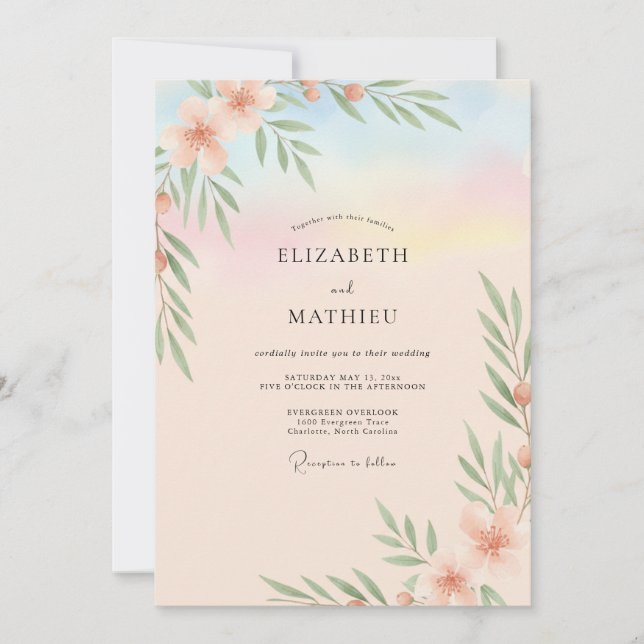 Convites Casamento Folhagem Céu Dourado (Frente)