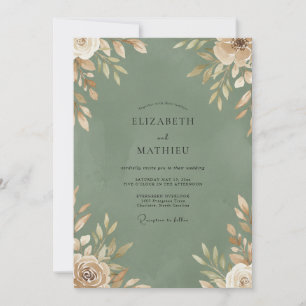 Convites Casamento Folhagem Champanhe Musgo