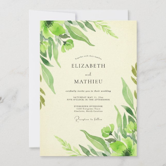 Convites Casamento Folhagem Chartreuse (Frente)