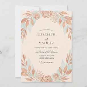 Convites Casamento Folhagem Cobre Aqua