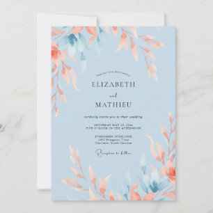 Convites Casamento Folhagem Coral Celeste