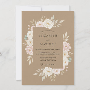 Convites Casamento Folhagem Creme Antique Bege