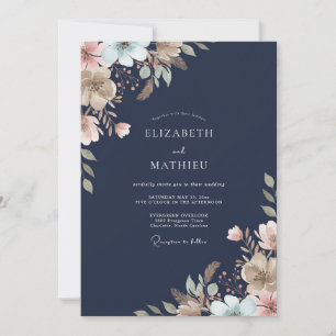 Convites Casamento Folhagem Creme Marfim Meia-Noite