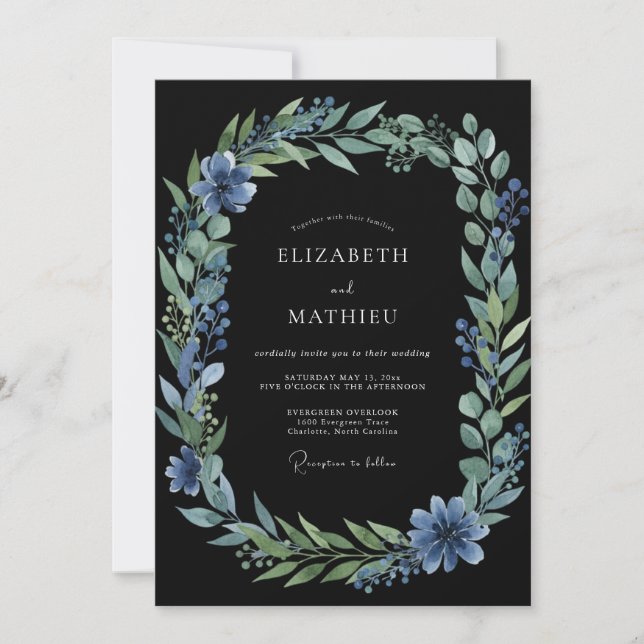 Convites Casamento Folhagem de Aço Carvão (Frente)