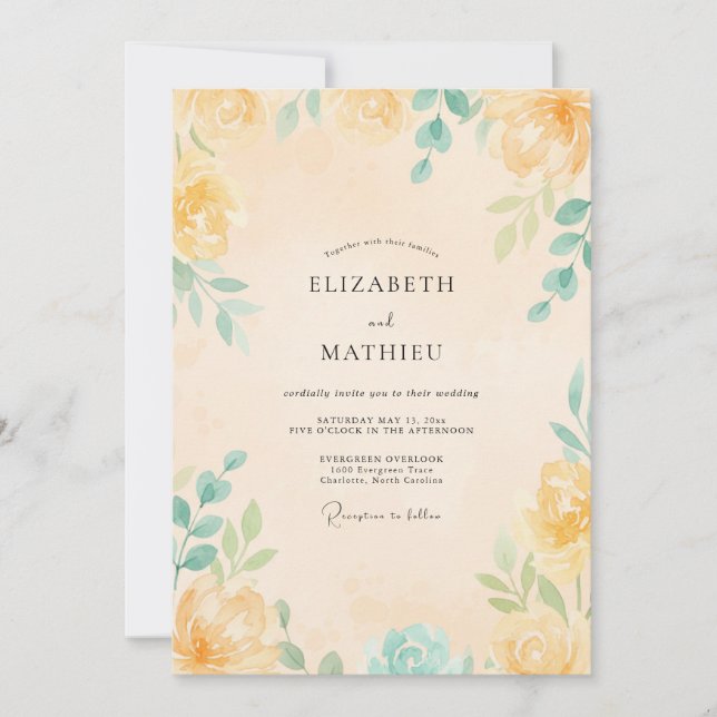 Convites Casamento Folhagem de Hortelã Amarela (Frente)