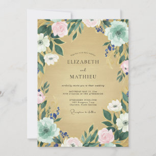 Convites Casamento Folhagem de Hortelã Champanhe Antiga