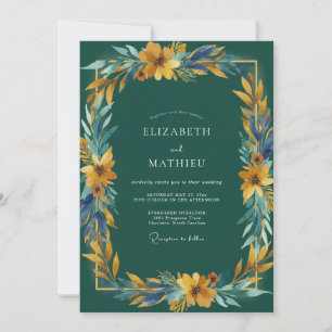 Convites Casamento Folhagem Dourada Mostarda