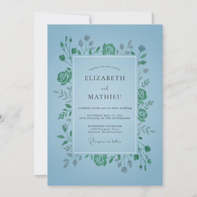 Convites Casamento Folhagem Esmeralda Azure (Frente)