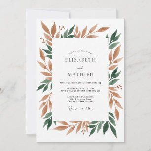 Convites Casamento Folhagem Esmeralda Cobre