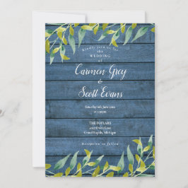 Convites Casamento Folhagem Eucalipto Madeira Rústica Azul