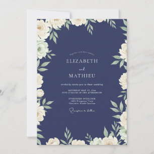 Convites Casamento Folhagem Marfim Marinho