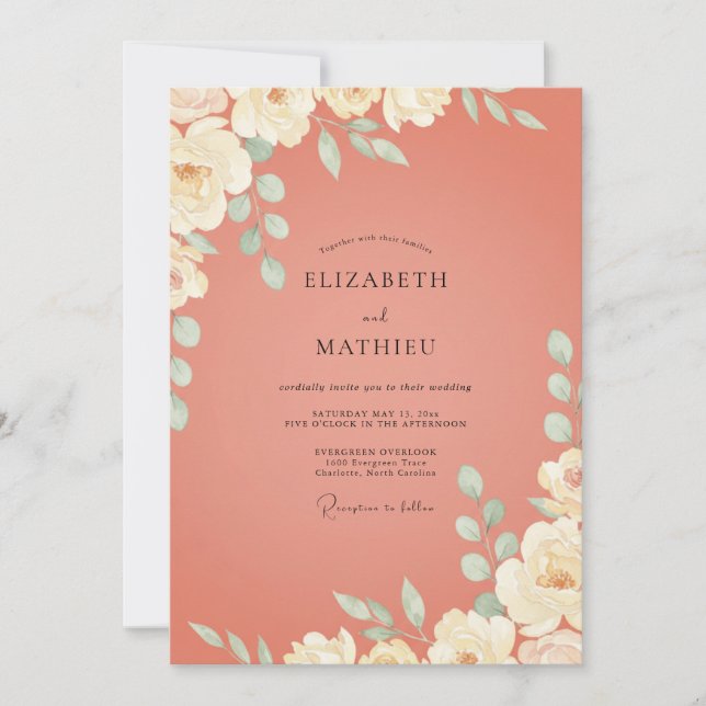 Convites Casamento Folhagem Marfim Terracota (Frente)