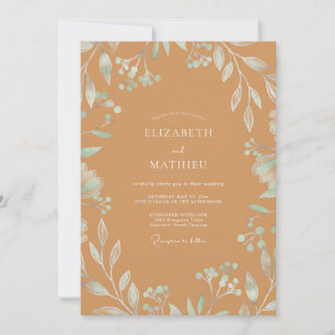 Convites Casamento Folhagem Menta Caramelo