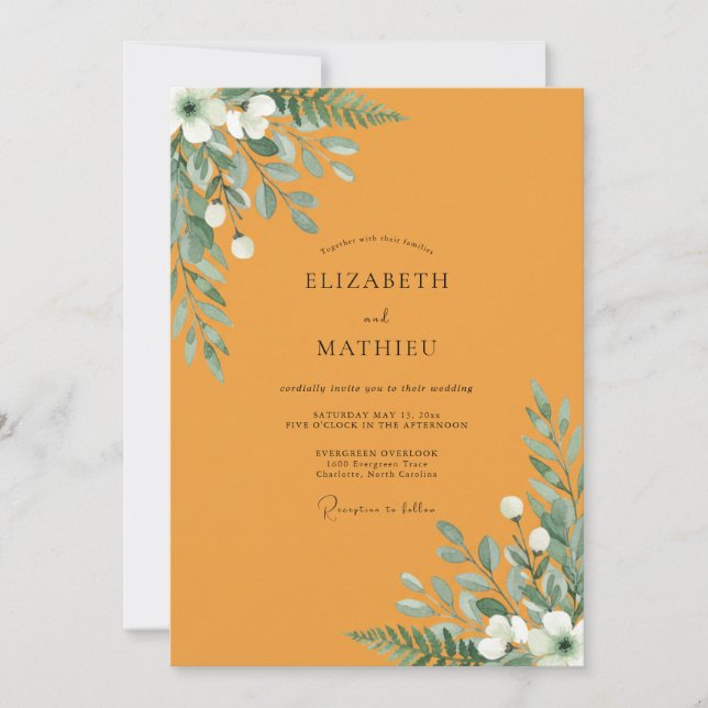 Convites Casamento Folhagem Mostarda (Frente)
