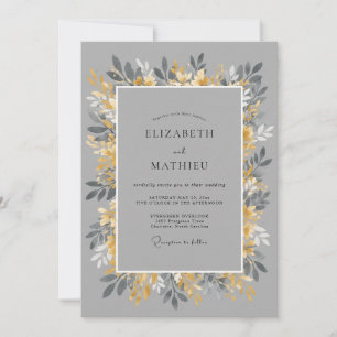 Convites Casamento Folhagem Mostarda Cinza