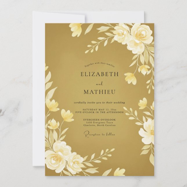 Convites Casamento Folhagem Ocre Mel (Frente)