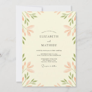 Convites Casamento Folhagem Oliva Coral