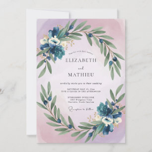 Convites Casamento Folhagem Oliva Índigo