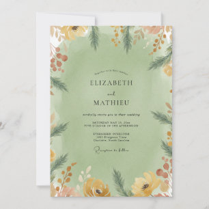 Convites Casamento Folhagem Oliva Mostarda