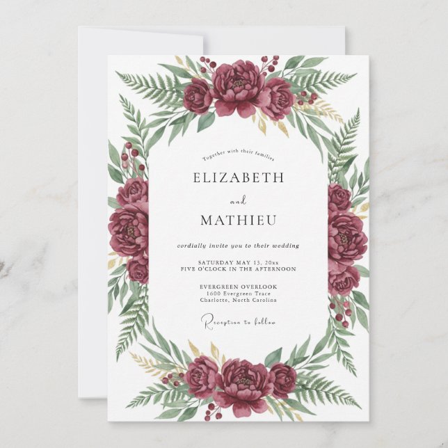 Convites Casamento Folhagem Peônia Fruta (Frente)
