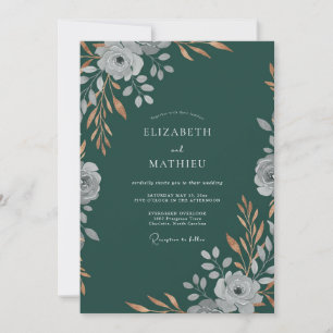 Convites Casamento Folhagem Petrol Profundo