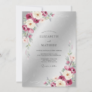 Convites Casamento Folhagem Prata Ameixa