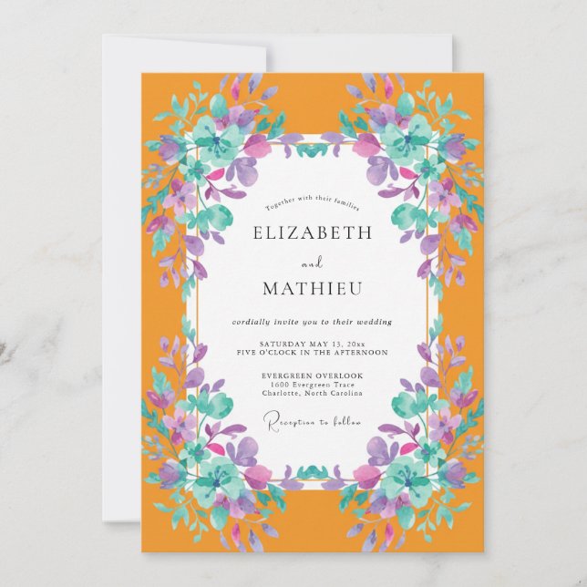 Convites Casamento Folhagem Roxa Marigold (Frente)