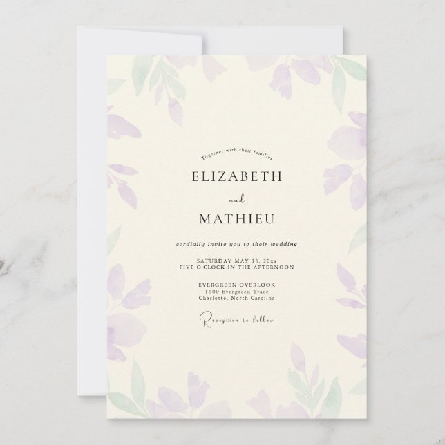 Convites Casamento Folhagem Roxa Menta (Frente)