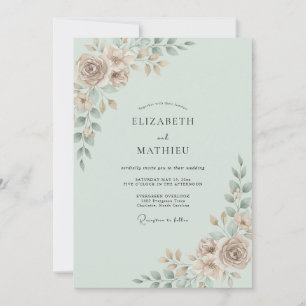 Convites Casamento Folhagem Taupe Espuma do Mar