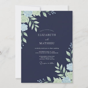 Convites Casamento Folhagem Verde-Menta Marinho