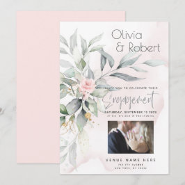 Convites Casamento | Folhas de Eucalipto Aquarela Rosa Rosa