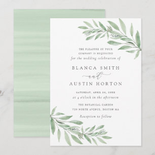 Convites Casamento Folhas de Galho de Oliveira Aquarela