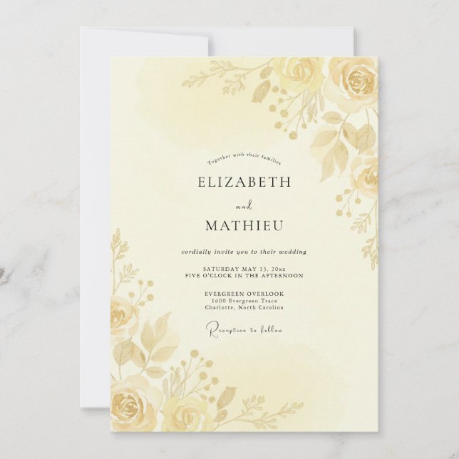 Convites Casamento Folhas de Ouro Champagne (Frente)