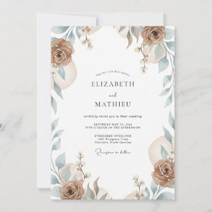 Convites Casamento Folhas de Prata Taupe Antigo