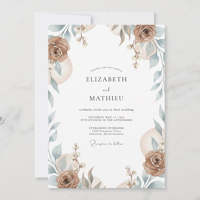 Convites Casamento Folhas de Prata Taupe Antigo (Frente)