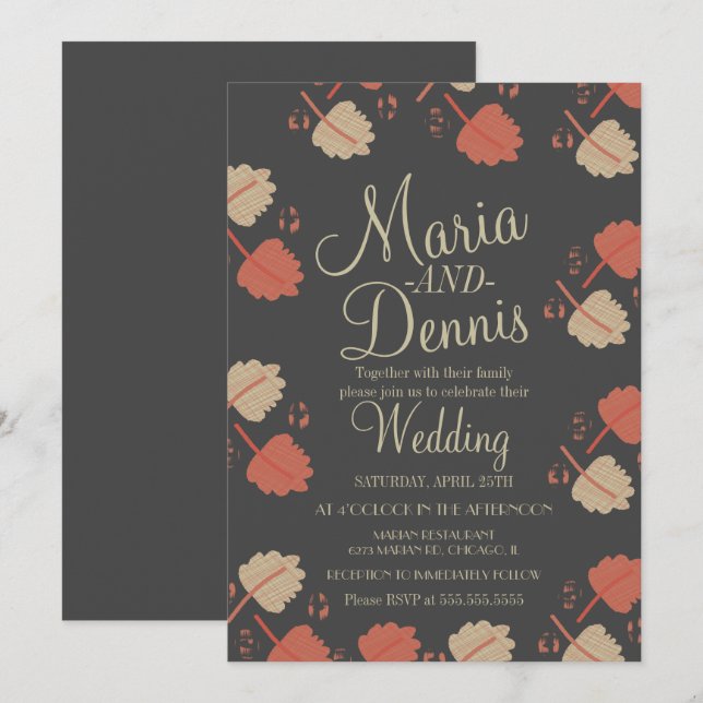 Convites Casamento Folhas Neutras Terracota Simples Outono (Frente/Verso)